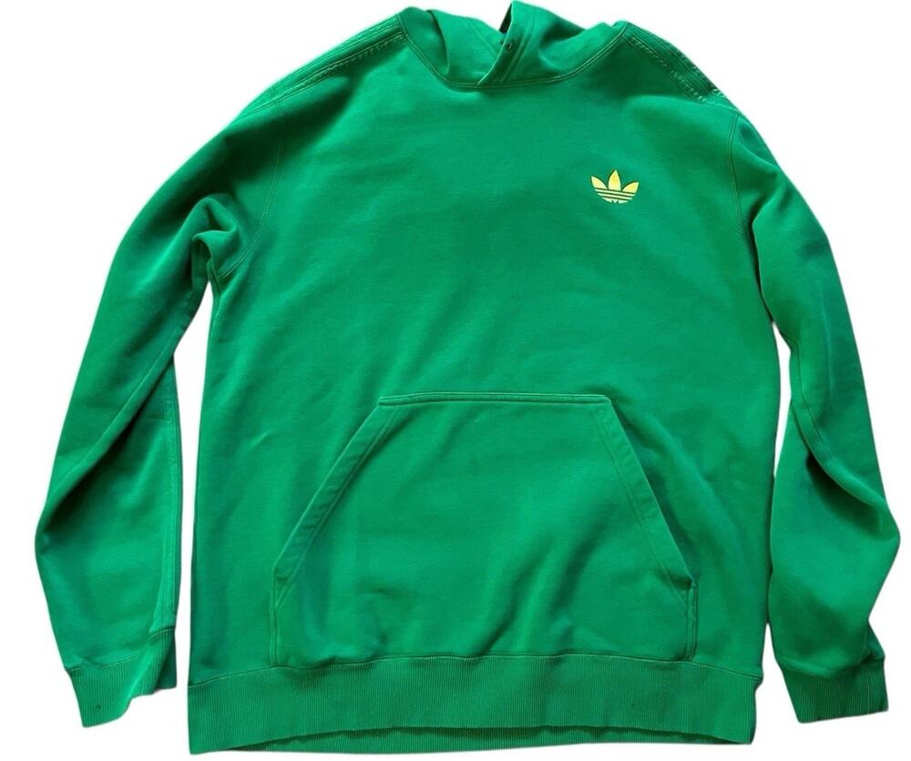 Adidas Men's Lime Green Yellow Trefoil Hoodie Striped Large Streetwear Skater